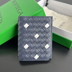 [징] 보테가 베네타 인트레치아토 피콜로 플랩 카드 케이스 블루 화이트 10*8
