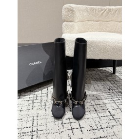 [제이드] 샤넬 카프스킨 골드메탈 하이부츠 블랙
