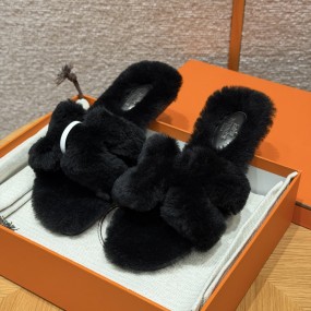 [찡댄] 에르메스 오란 시어링퍼 슬리퍼 블랙