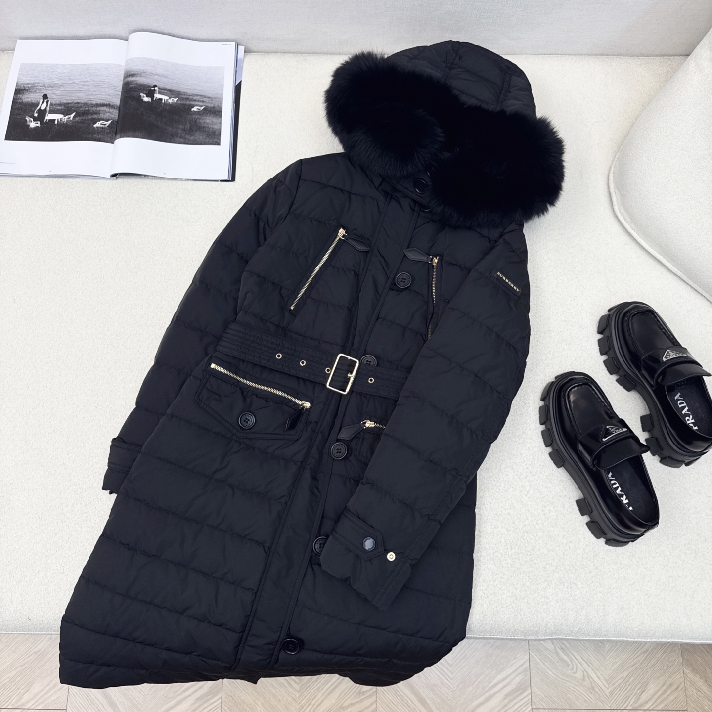 [아오린바오] 버버리 구스다운 후드 롱패딩 블랙